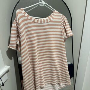 Jane and Delancey Striped Short Sleeve Top - Peach and White